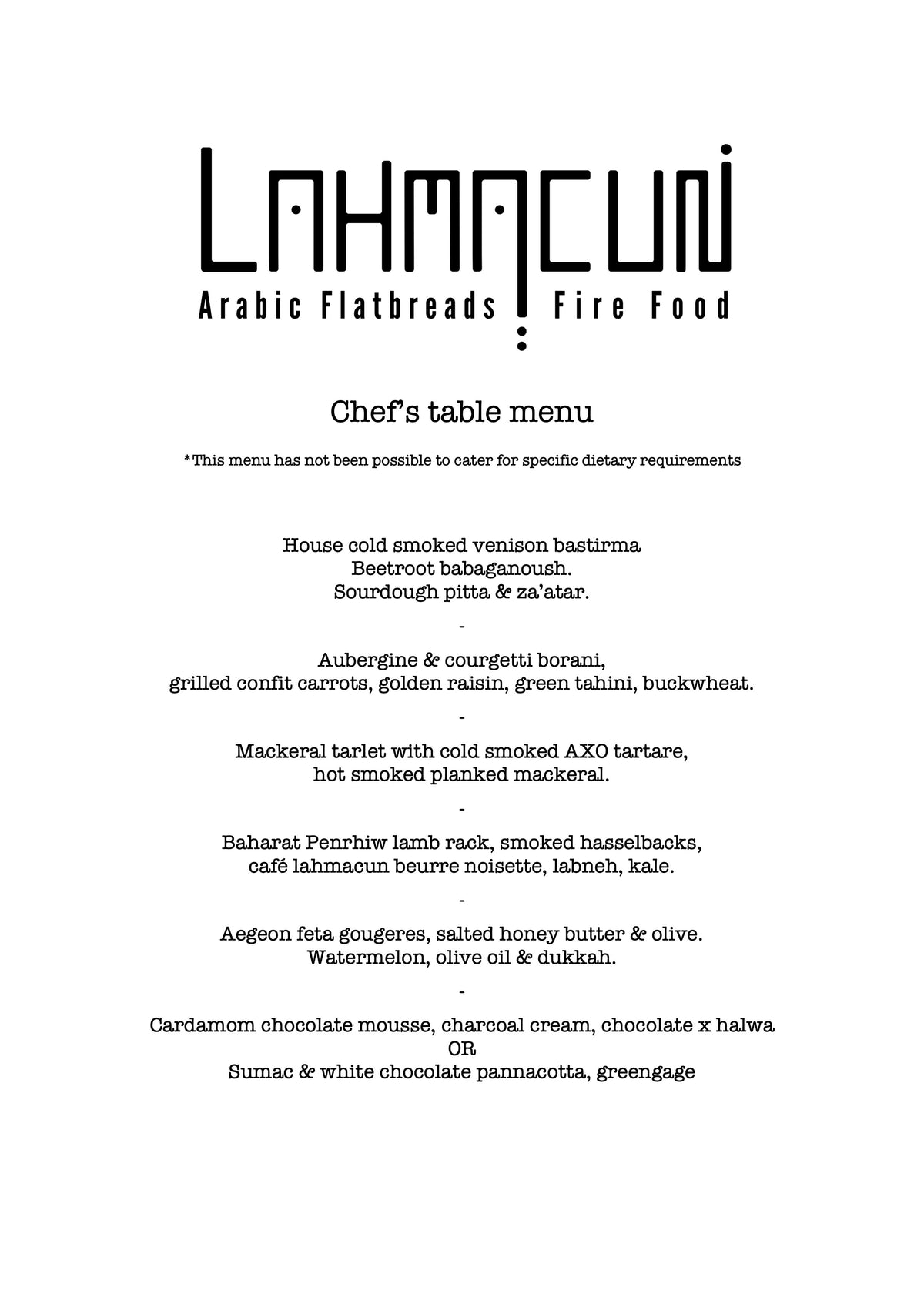 LAHMACUN chef’s table experience, 6:30pm, 18/09/2026
